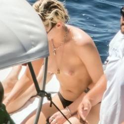 Kristen Stewart topless candids on the boat cruise in Italy HQ