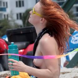 Olivia Nervo boobs pop out nip slip on the beach in Miami 73x HQ photos