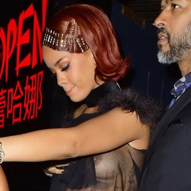 Rihanna braless flashes nipples in sheer top as she hosts Met Gala after party 5x HQ