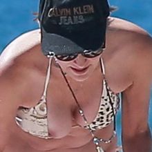 Sharon Stone boobs pop out of bikini nip slip on the beach in Venice 47x HQ photos