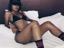 Keke Palmer sexy black lingerie in a bed Instagram HQ photos