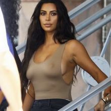 Kim Kardashian braless pokies in see through top out in Miami 12x HQ photos