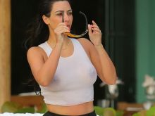 Kim Kardashian boobs in Wet T Shirt in Mexico 2014 June 28x UHQ