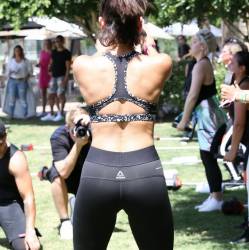 Nina Dobrev cleavage bends over on Reebok Classic Crib event in La Quinta 28x HQ photos