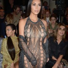 Kim Kardashian pantyless in see through dress on Balmain show as part of the Paris Fashion Week HQ photos