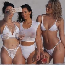Kim Kardashian big boobs in wet see through top on the beach in Mexico 7x MixQ photos